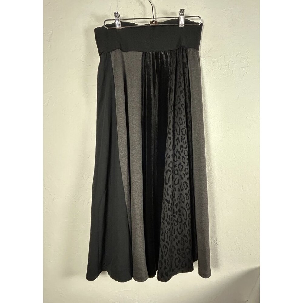 Alembika Womens Mixed Media Maxi Skirt Size 2 Black Gray Art To Wear Stretch